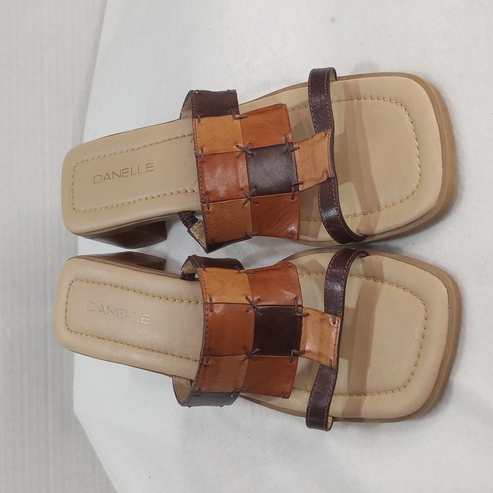 Danelle Leather Sandals, Size 9, Brown - Tan Patchwork